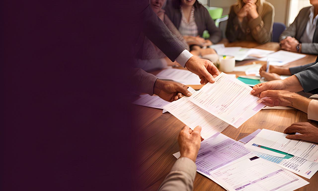 Helfende Hände an einem Vereinstisch neben einer klaren Finanzübersicht für ein soziales Projekt