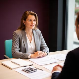Azeze Reuther bei einer Budgetbesprechung mit Unterlagen in Grenchen