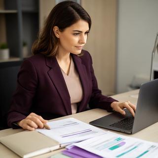 Marissa Kornfein am Schreibtisch mit Cashflow-Unterlagen für ein kleines Unternehmen