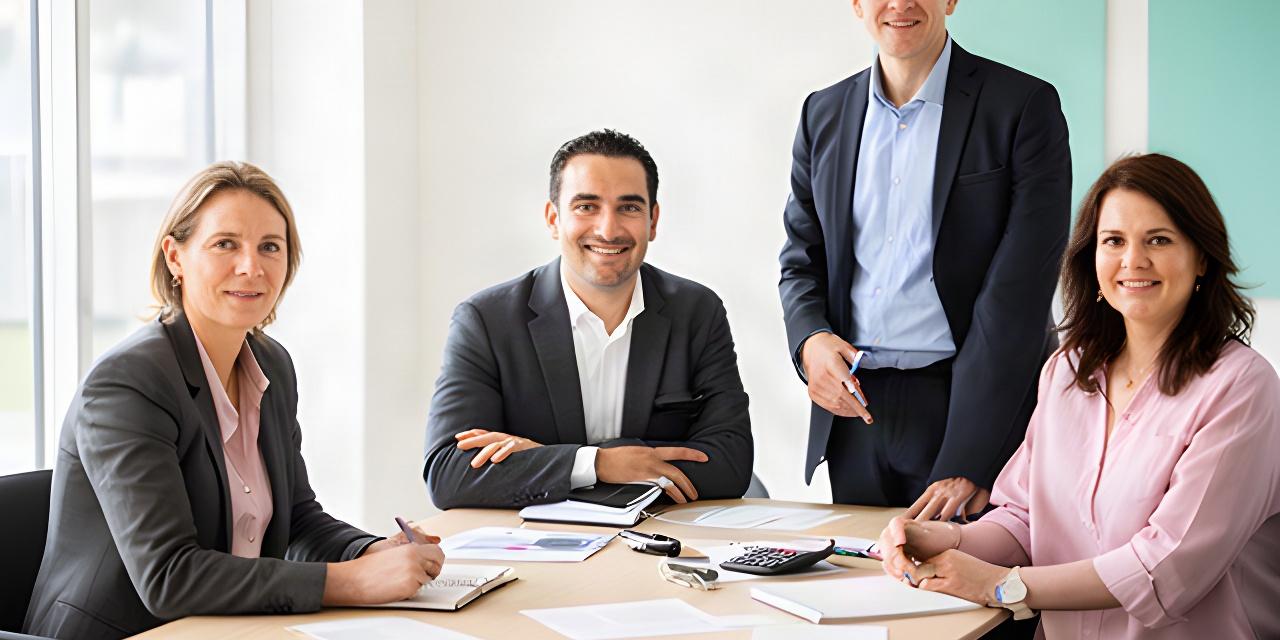 Vier Finanzberaterinnen und Finanzberater von Quelle Finanz GmbH im hellen Besprechungsraum in Grenchen